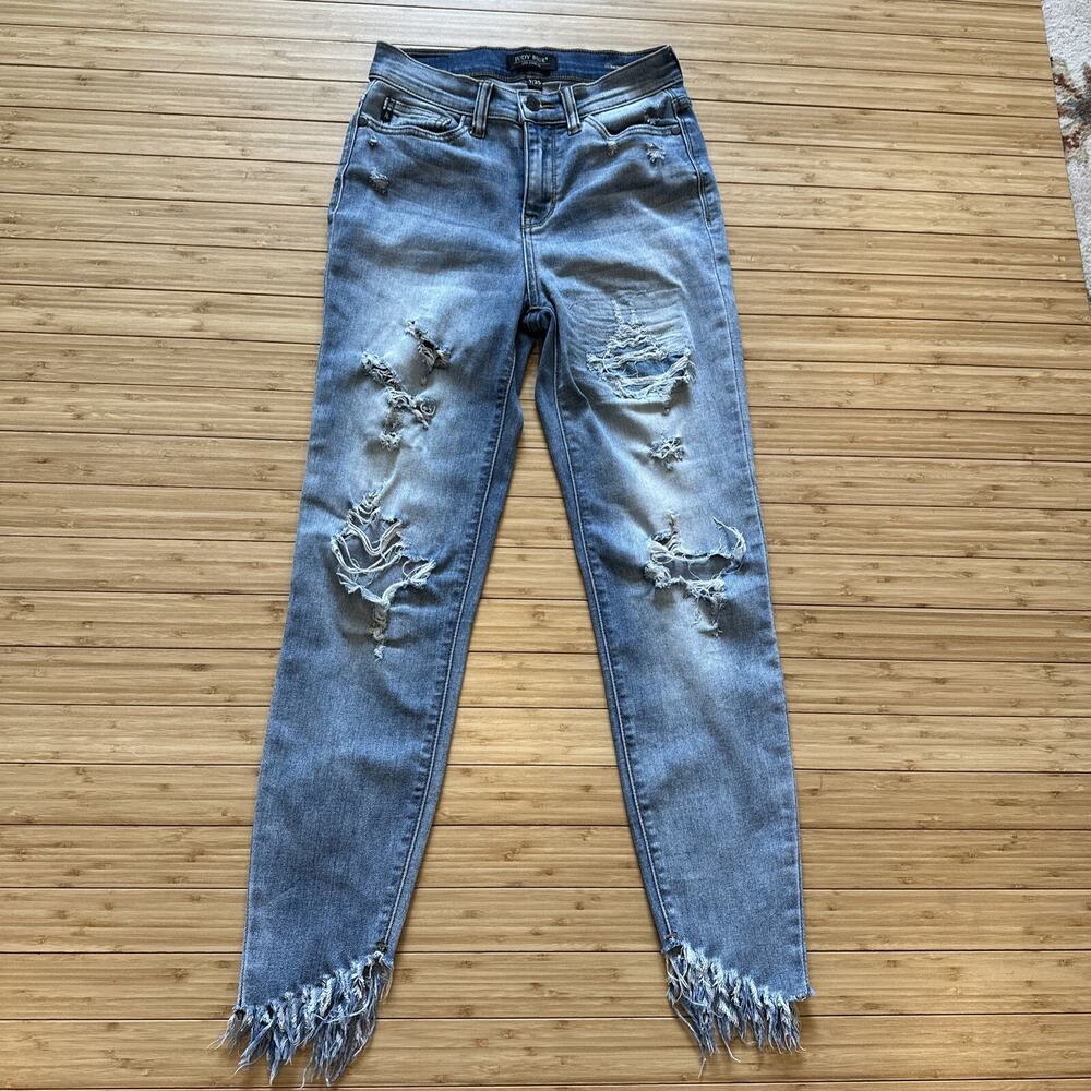 Judy Blue LA Womens Y2K Skinny Jeans Stretch Raw Hem Distressed Grunge Sz 1 /25